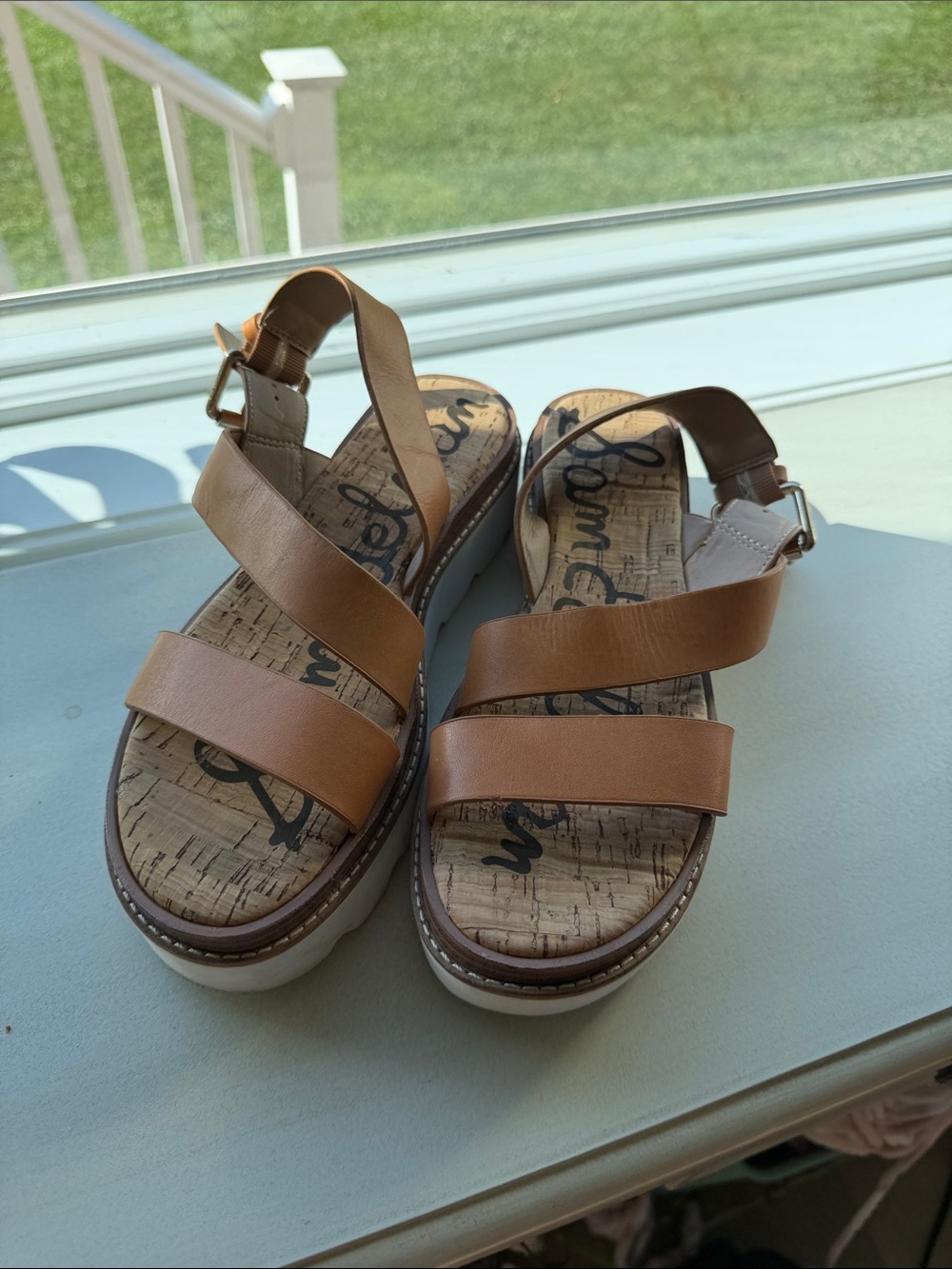 Sam Edelman Tan Leather Strappy Platform Sandals